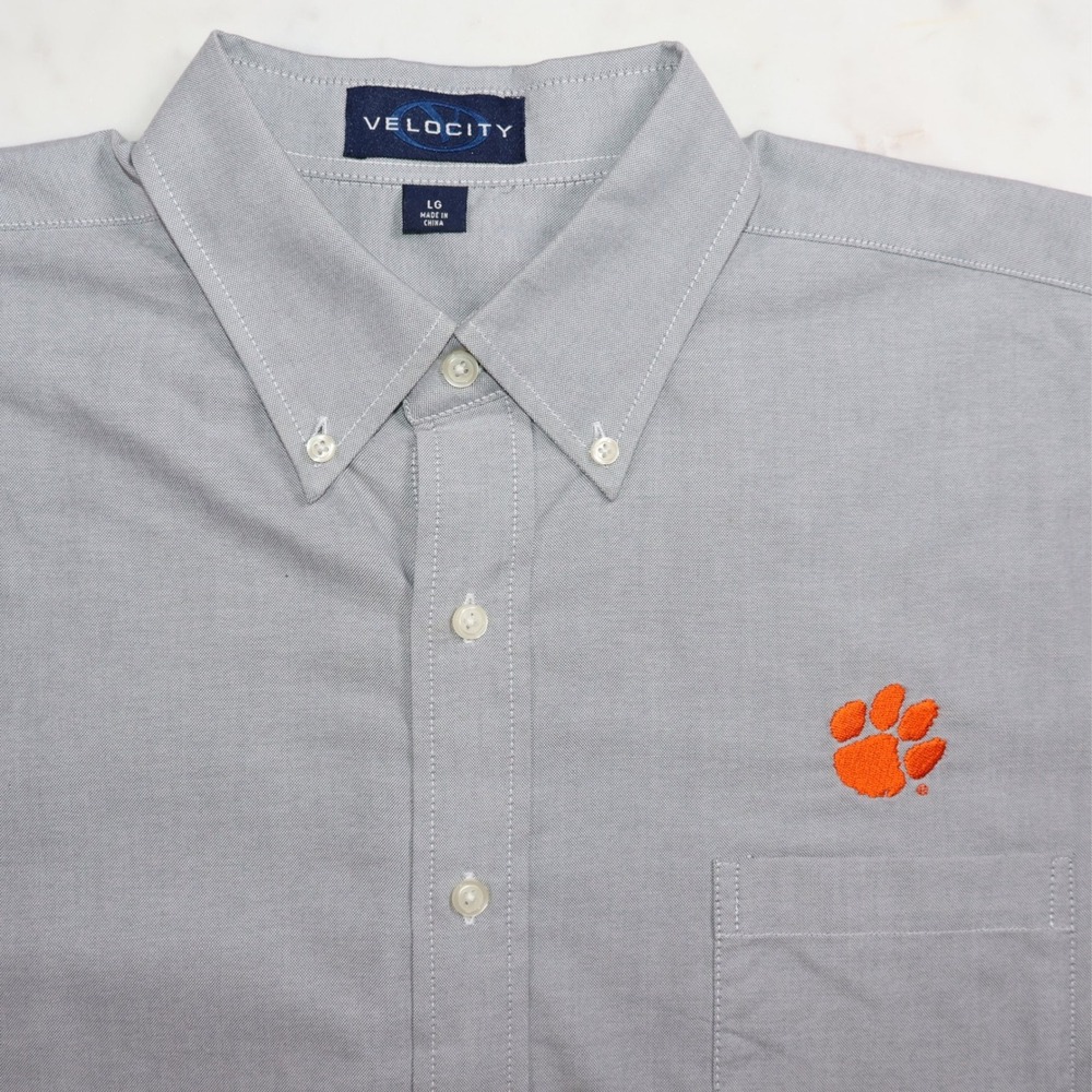 Velocity Mens Clemson Tigers Button Down Shirt Grey Long Sleeve LG